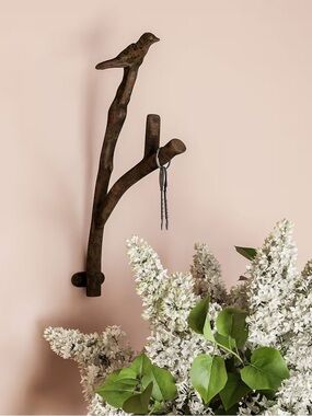 Decorative Bird On Tree Branch Hook-Cast Iron  Wall Mount Hooks tLavish Home